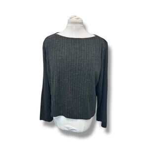 Finity Naturals Women’s Long Sleeve Crop Wool Blend Sweater, Gray, size XL